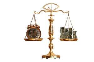 Scales of Justice weighing time and money