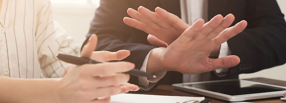 Professional man and a women discussion posing their hands