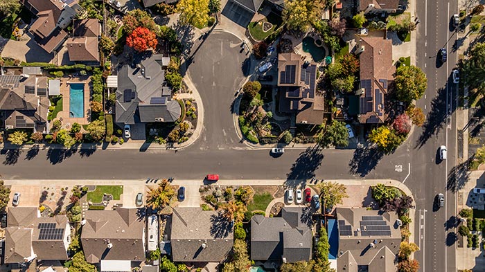Overhead of homes in california